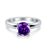 Round Simulated Cubic Zirconia Cathedral Wedding Ring 925 Sterling Silver Center Stone-(6mm)