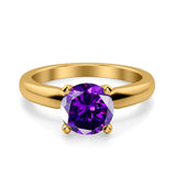 Round Simulated Cubic Zirconia Cathedral Wedding Ring 925 Sterling Silver Center Stone-(6mm)