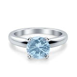 Round Simulated Cubic Zirconia Cathedral Wedding Ring 925 Sterling Silver Center Stone-(6mm)