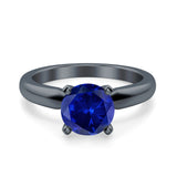 Round Simulated Cubic Zirconia Cathedral Wedding Ring 925 Sterling Silver Center Stone-(6mm)