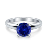 Round Simulated Cubic Zirconia Cathedral Wedding Ring 925 Sterling Silver Center Stone-(6mm)