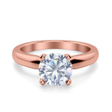 Round Simulated Cubic Zirconia Cathedral Wedding Ring 925 Sterling Silver Center Stone-(6mm)