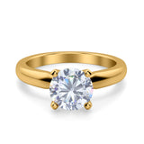 Round Simulated Cubic Zirconia Cathedral Wedding Ring 925 Sterling Silver Center Stone-(6mm)