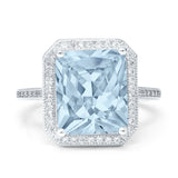 Halo Emerald Cut Engagement Ring Simulated Cubic Zirconia 925 Sterling Silver