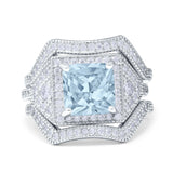 Princess Cut Vintage Art Deco Three Piece Bridal Set Wedding Ring Band Round Simulated Cubic Zirconia 925 Sterling Silver