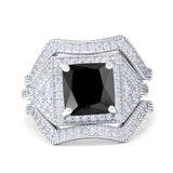 Princess Cut Vintage Art Deco Three Piece Bridal Set Wedding Ring Band Round Simulated Cubic Zirconia 925 Sterling Silver