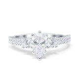 Teardrop Pear Art Deco Three Stone Accent Engagement Ring Round Simulated Simulated Cubic Zirconia 925 Sterling Silver