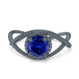 Braided Cable Split Engagement Ring Simulated Cubic Zirconia 925 Sterling Silver