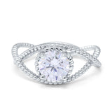 Braided Cable Split Engagement Ring Simulated Cubic Zirconia 925 Sterling Silver