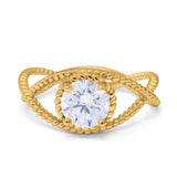 Braided Cable Split Engagement Ring Simulated Cubic Zirconia 925 Sterling Silver