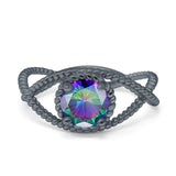 Braided Cable Split Engagement Ring Simulated Cubic Zirconia 925 Sterling Silver
