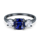 Cushion Three Stone Engagement Ring Simulated Cubic Zirconia 925 Sterling Silver