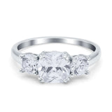Cushion Three Stone Engagement Ring Simulated Cubic Zirconia 925 Sterling Silver