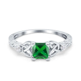 Cushion Celtic Art Deco Engagement Ring Simulated Cubic Zirconia 925 Sterling Silver