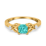 Cushion Celtic Art Deco Engagement Ring Simulated Cubic Zirconia 925 Sterling Silver