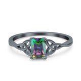 Engagement Ring Emerald Cut Simulated Cubic Zirconia Solid 925 Sterling Silver