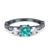 Art Deco Vintage Engagement Ring Round Simulated Cubic Zirconia 925 Sterling Silver
