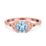 Cushion Cut Celtic Art Deco Wedding Engagement Bridal Ring Round Simulated Cubic Zirconia 925 Sterling Silver