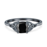 Cushion Cut Celtic Art Deco Wedding Engagement Bridal Ring Round Simulated Cubic Zirconia 925 Sterling Silver