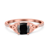 Cushion Cut Celtic Art Deco Wedding Engagement Bridal Ring Round Simulated Cubic Zirconia 925 Sterling Silver