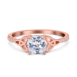 Cushion Cut Celtic Art Deco Wedding Engagement Bridal Ring Round Simulated Cubic Zirconia 925 Sterling Silver