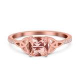 Cushion Cut Celtic Art Deco Wedding Engagement Bridal Ring Round Simulated Cubic Zirconia 925 Sterling Silver