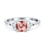 Cushion Cut Celtic Art Deco Wedding Engagement Bridal Ring Round Simulated Cubic Zirconia 925 Sterling Silver