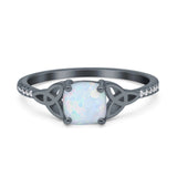 Cushion Cut Celtic Art Deco Wedding Engagement Bridal Ring Round Simulated Cubic Zirconia 925 Sterling Silver