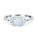 Cushion Cut Celtic Art Deco Wedding Engagement Bridal Ring Round Simulated Cubic Zirconia 925 Sterling Silver