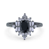 Oval Cut Halo Vintage Wedding Ring Simulated Cubic Zirconia 925 Sterling Silver