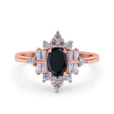 Oval Cut Halo Vintage Wedding Ring Simulated Cubic Zirconia 925 Sterling Silver