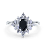 Oval Cut Halo Vintage Wedding Ring Simulated Cubic Zirconia 925 Sterling Silver
