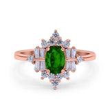 Oval Cut Halo Vintage Wedding Ring Simulated Cubic Zirconia 925 Sterling Silver