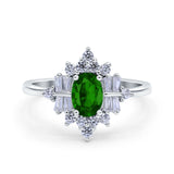 Oval Cut Halo Vintage Wedding Ring Simulated Cubic Zirconia 925 Sterling Silver