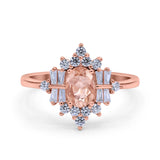 Oval Cut Halo Vintage Wedding Ring Simulated Cubic Zirconia 925 Sterling Silver