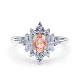 Oval Cut Halo Vintage Wedding Ring Simulated Cubic Zirconia 925 Sterling Silver