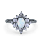 Oval Cut Halo Vintage Wedding Ring Simulated Cubic Zirconia 925 Sterling Silver