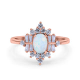Oval Cut Halo Vintage Wedding Ring Simulated Cubic Zirconia 925 Sterling Silver