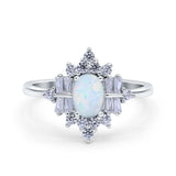 Oval Cut Halo Vintage Wedding Ring Simulated Cubic Zirconia 925 Sterling Silver