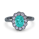 Vintage Floral Engagement Ring Oval Simulated Cubic Zirconia 925 Sterling Silver