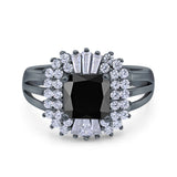 Cushion Cut Art Deco Wedding Ring Simulated Cubic Zirconia 925 Sterling Silver