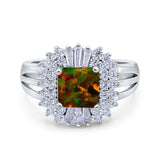 Cushion Cut Art Deco Wedding Ring Simulated Cubic Zirconia 925 Sterling Silver