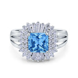 Cushion Cut Art Deco Wedding Ring Simulated Cubic Zirconia 925 Sterling Silver
