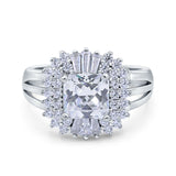 Cushion Cut Art Deco Wedding Ring Simulated Cubic Zirconia 925 Sterling Silver
