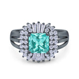 Cushion Cut Art Deco Wedding Ring Simulated Cubic Zirconia 925 Sterling Silver