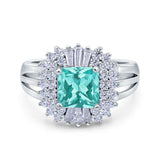 Cushion Cut Art Deco Wedding Ring Simulated Cubic Zirconia 925 Sterling Silver