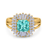 Cushion Cut Art Deco Wedding Ring Simulated Cubic Zirconia 925 Sterling Silver