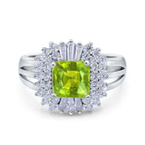 Cushion Cut Art Deco Wedding Ring Simulated Cubic Zirconia 925 Sterling Silver