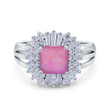 Cushion Cut Art Deco Wedding Ring Simulated Cubic Zirconia 925 Sterling Silver