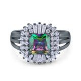 Cushion Cut Art Deco Wedding Ring Simulated Cubic Zirconia 925 Sterling Silver